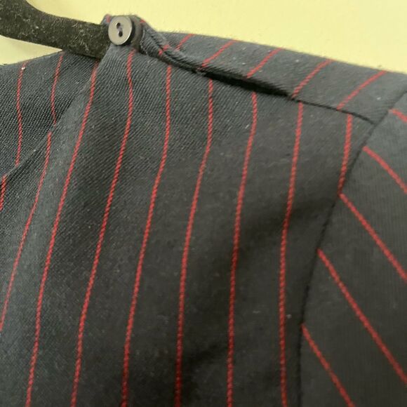 Zara dk blue/red vertical lines blouse; pleated lower sleeves,side neck button,S - Picture 6 of 9